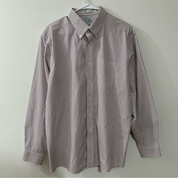 L.L. Bean Other - L.L. Bean Men’s Long Sleeve button down shirt Burgundy White Stripes Sz 16 - 35